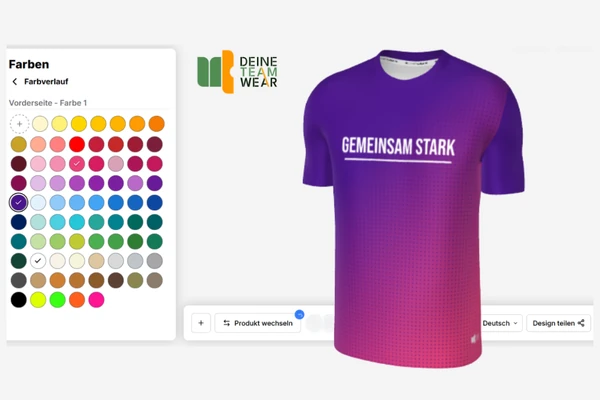 3D Laufshirt Konfigurator zum individuellen Gestalten eines eigenen Laufshirts mit Farben, Texten und Logos
